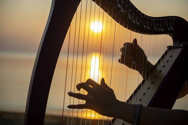 How to find a UK cruise that includes harp and fiddle performances of Celtic music?